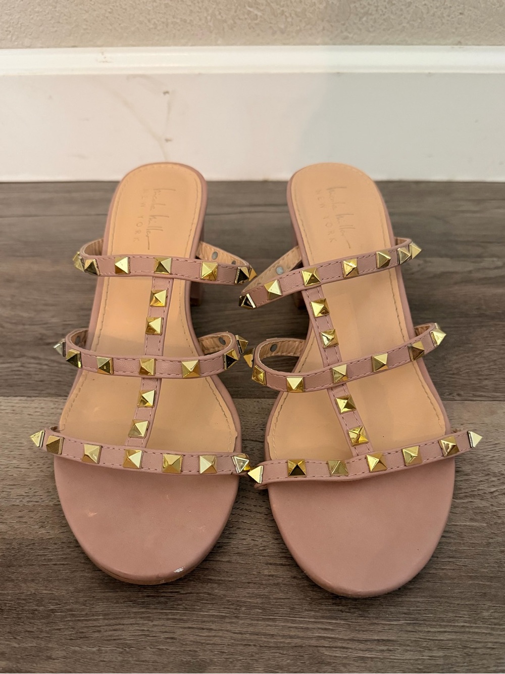 Studded Triple-Strap Slide Sandals - Blush Pink